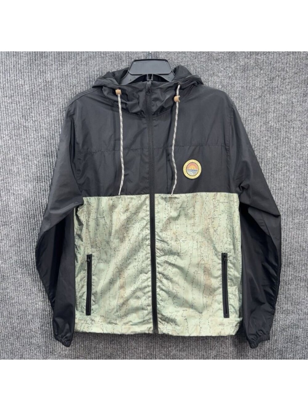 Hippy Tree Windbreaker Jacket Mens Medium Black Green El Cap Full Zip Yosemite